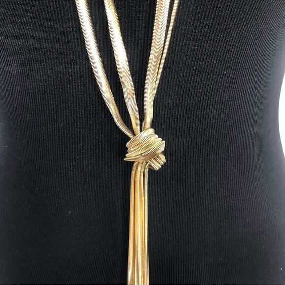 Express Gold Multi Strand Low Knot Flexible Ribbed Contemporary Necklace NEW - Picture 7 of 14